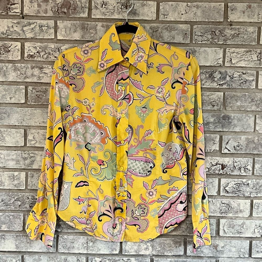 Etro Milano Yellow Floral Paisley Button-Up Shirt – Size 40 (US S/M)